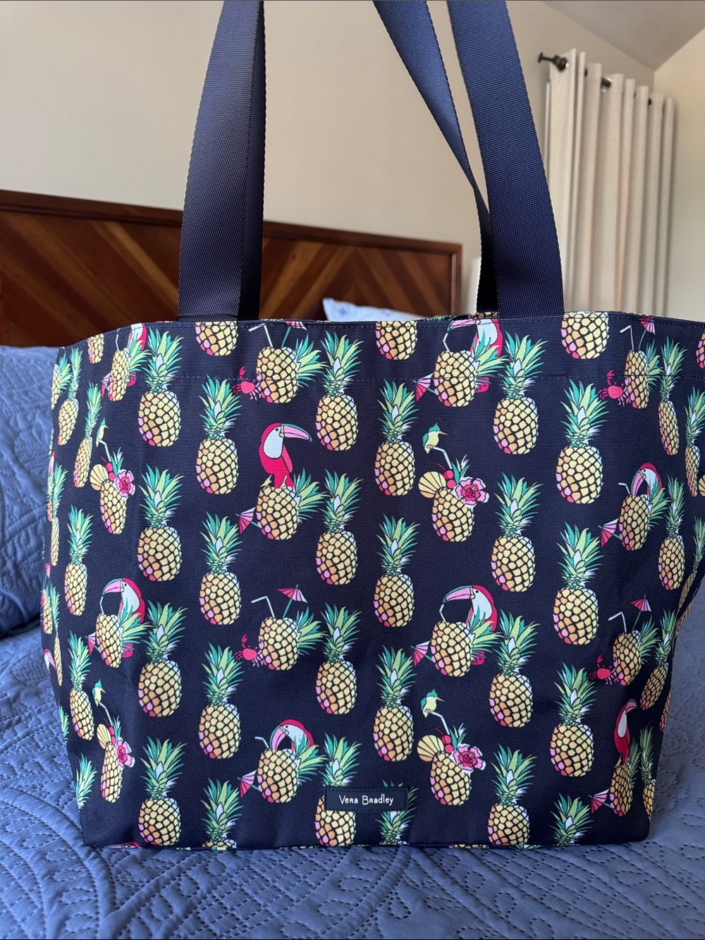 Vera Bradley Navy Pineapple & Toucan Print Tote and matching pencil pouch